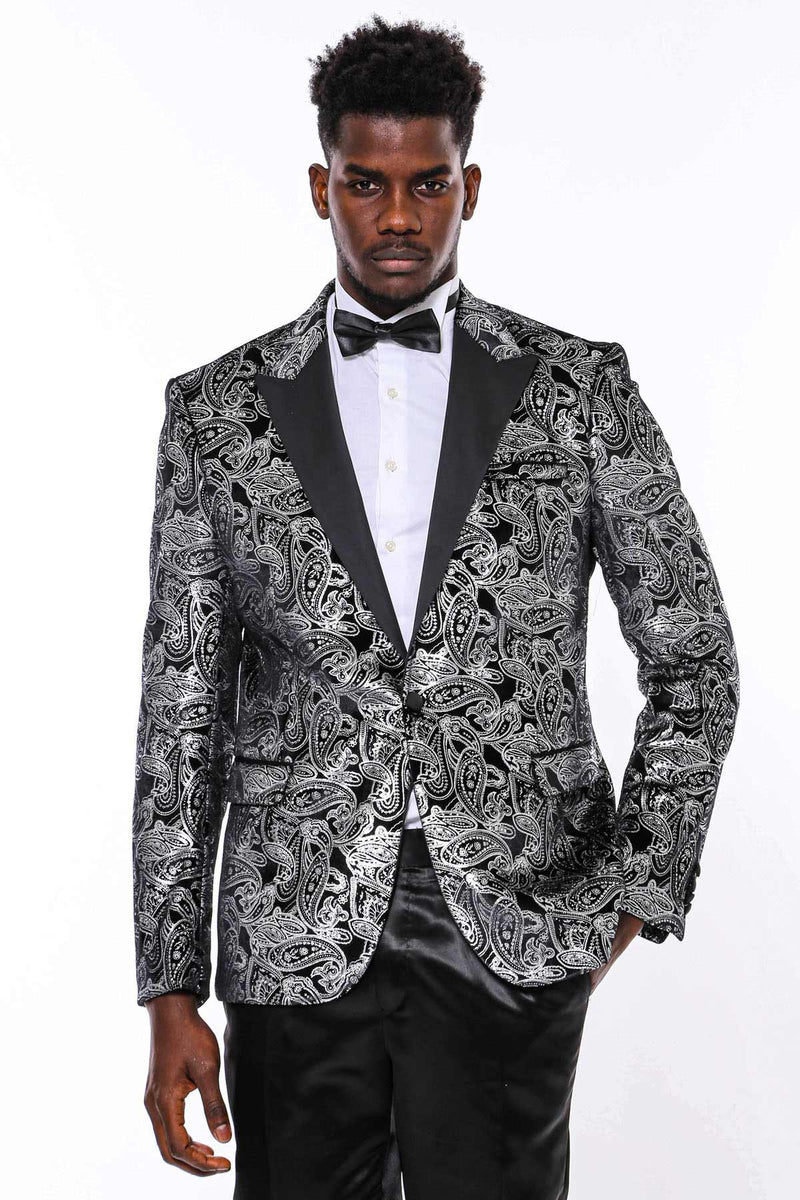 Tazio Men's Silver Grey Paisley Tuxedo Jacket - Slim Fit for Weddings & Proms main image 0